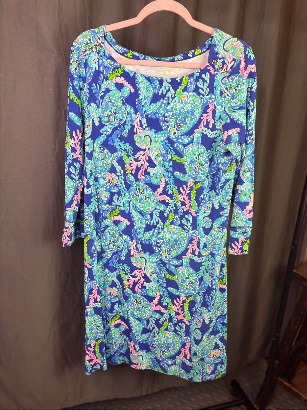 Lilly Pulitzer Navy Blue Multicolor Floral-Print Long Sleeve Shift Dress